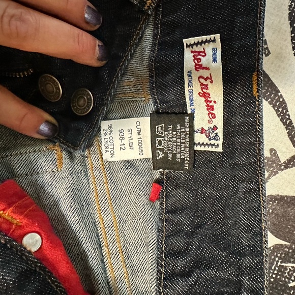Red engine vintage original jeans capri size 29 - Picture 3 of 6